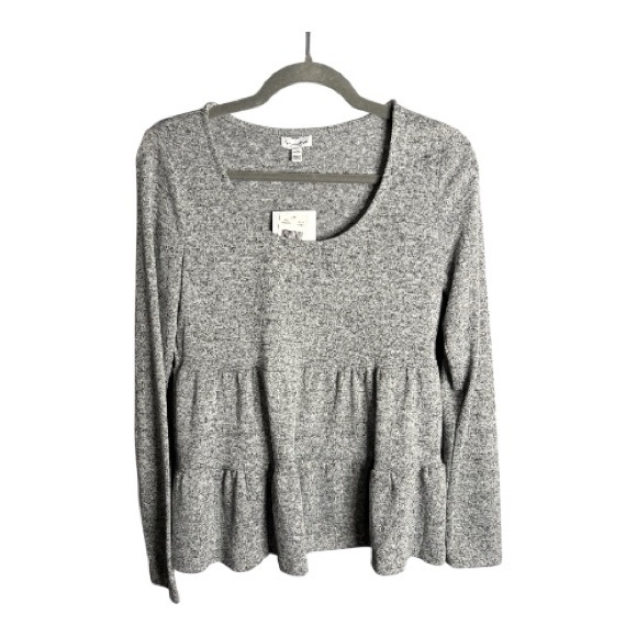 love, Fire Tops - Love Fire Gray Long Sleeve Tiered Ruffle Scoop Neck Top Size Medium